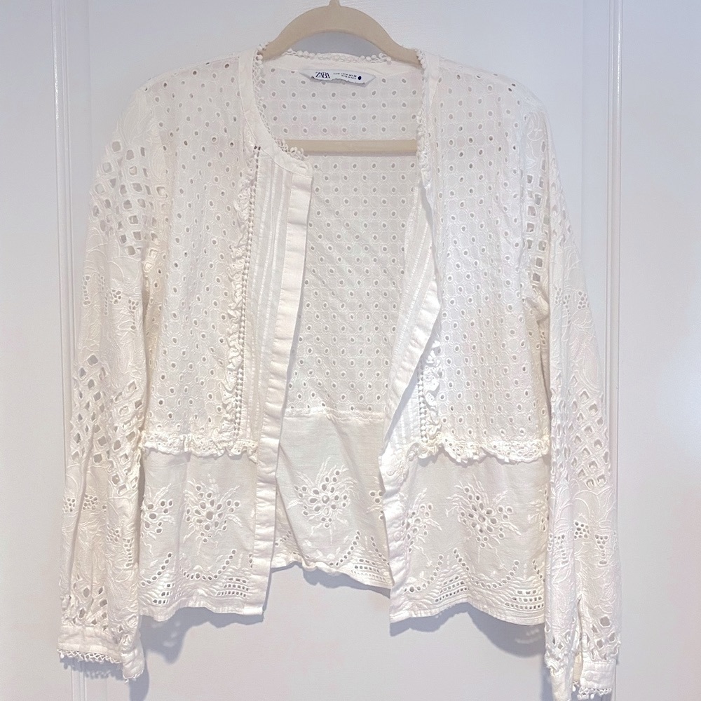 Zara open work embroidery top